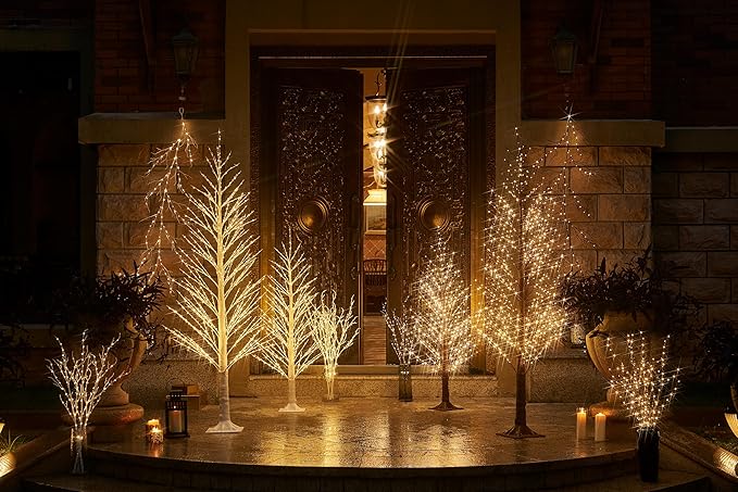 BAOLITVINE Lighted White Alpine Tree 4FT Christmas Tree 450 LED Warm White Lights, Twig Tree with Lights for Home Thanksgiving Christmas Festival Party Indoor Outdoor