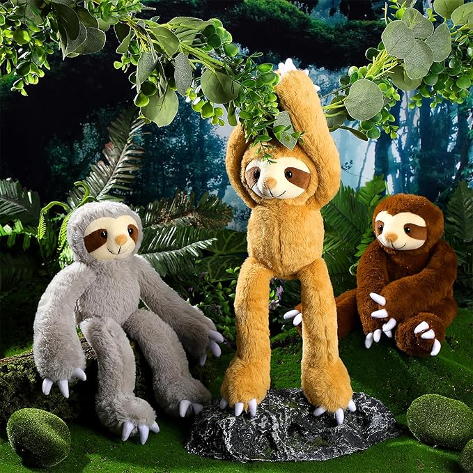 8 Pcs Hanging Sloth Stuffed Animal 18 Inch Three Toed Sloth Plush Toy with Hook and Loop Hands Hanging Sloth Toy for Boy Girl (Grey, Dark Brown, Light Brown)
