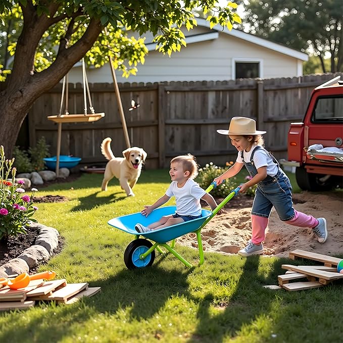 G & F Products Kids Metal Wheelbarrow – Child-Sized, Durable Metal Construction with Sturdy Wheel, Easy Assembly, Ideal for Outdoor Play, Gardening Fun, Backyard Activities & Toddler-Friendly Design