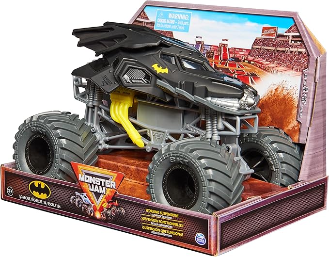 Monster Jam, Official Batman Monster Truck - Retro Batmobile Desert Edition 1:24 Scale Die-Cast Vehicle and BKT Tread Tires, Collectible for Fans & Birthday Parties Kids Toys Ages 3+