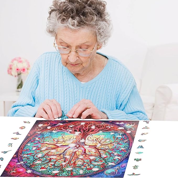 Wooden Puzzles, Mandala Tree of Life 200 Piece Puzzles for Adults and Kids, Unique Shaped Animal Wooden Jigsaw Puzzle for Birthday Gift, Family Game 11.2 x 11.2 Inch