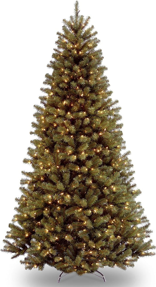 National Tree Company Pre-Lit Artificial Full Christmas Tree, Green, North Valley Spruce, White Lights, Includes Stand, 9 Feet