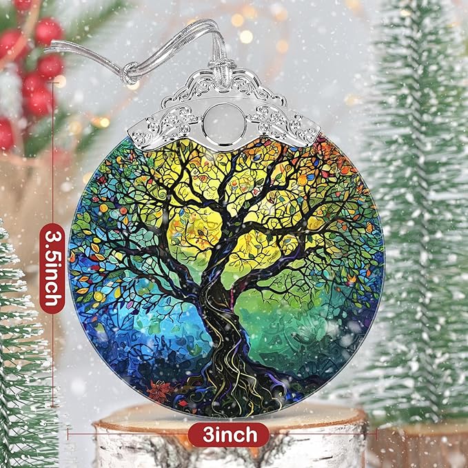 3" Stained Glass Christmas Decoration, Christmas Ornaments, Heirloom Keepsake, Gift Exchange, Gift Idea, Bauble Present - Tree of Life