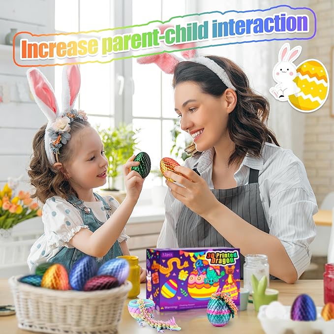 12PCS 3D Printed Dragon Eggs with Dragon Inside, Cool Stuff Christmas Fun Gifts, Mini Dragon Egg Set Articulated Crystal Fidget Toy for Adults Teens Boy Gifts Easter Basket Stuffers