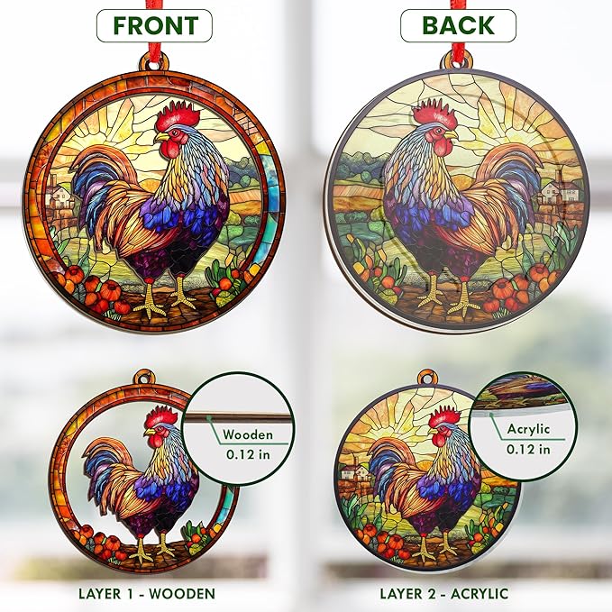 OASSIE Chicken Ornaments for Christmas Tree - Suncatcher Christmas Ornaments 2025 - Chicken Gifts for Women Men, Rooster Gifts for Women Animal Farmhouse Lovers, Rustic Home Decor