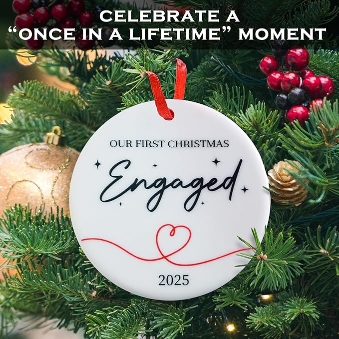 Our First Christmas Engaged Ornament 3 Inch, Engagement Christmas Ornament, Engaged Christmas Ornament 2025, She Said Yes Xmas Decor, Gifts for Couples