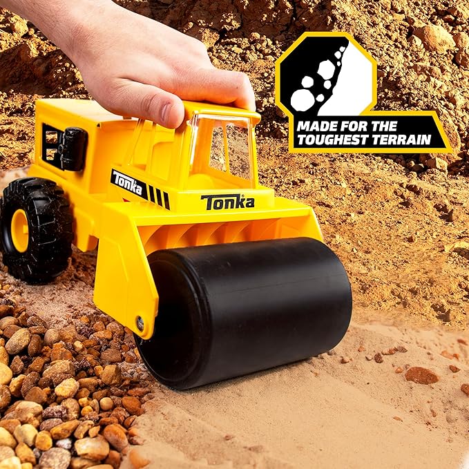 Tonka Steel Classics - Steam Roller - Made with Steel, Yellow Toy Truck, Boys and Girls, Toddlers Ages 3+, Big Construction Truck, Birthday Gift, Holiday, Ages 4+