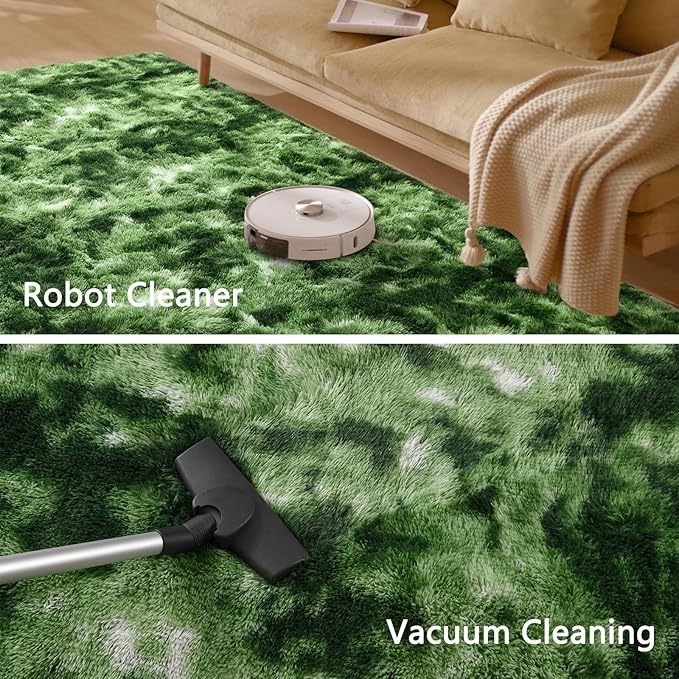 Nuttumico Large Fluffy Area Rug, 6x9 Feet Modern Indoor Carpets for Living Room Bedroom, Plush High Pile Tie-Dyed Dark Green Rug for Girls Kids Playroom Classroom Nursery Home Decor