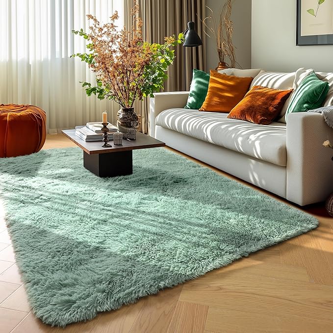 PAGISOFE Machine Washable Sage Green Rugs for Bedroom, 3x5 Ft Shaggy Rug Plush Fuzzy Carpet for Living Room, Fluffy Green Rugs Home Decor Aesthetic,Non-Slip Rug for Nursery Room Decor Girls Boy