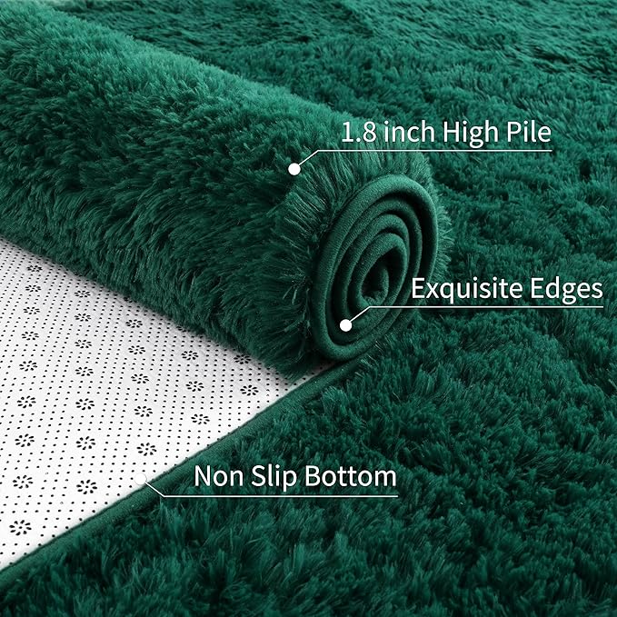 6x9 Fluffy Soft Dark Green Rugs for Living Room Bedroom, Large Plush High Pile Deep Green Carpet for Classroom Kids Boys Playroom Toddler Nursery Dorm Home Decor, Modern Indoor Non Slip Rug