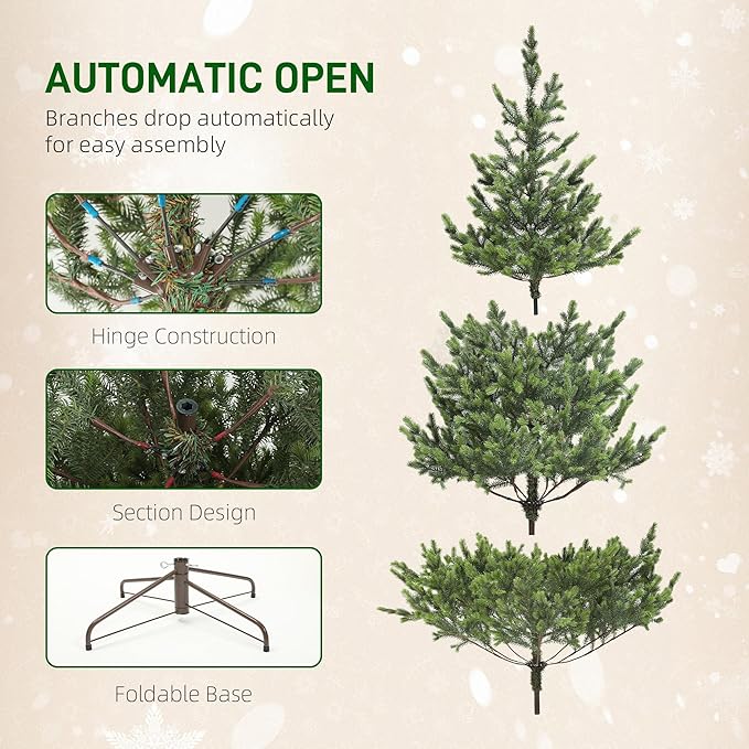 HOMCOM 7.5ft Artificial Christmas Tree, Sparse Realistic Cedar Tree with 2901 Tips, Easy Assembly, Hinged Xmas Tree for Home Office Holiday, Green