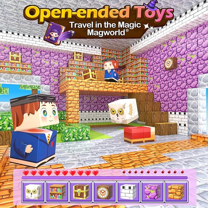 100PCS Magnetic Blocks-Build Mine Magnet World Magic School Edition, Magnetic Kids Building Toys for Toddler Kids Ages 3-5 4-8 6-8, Birthday Gifts for 3+ Boys&Girls