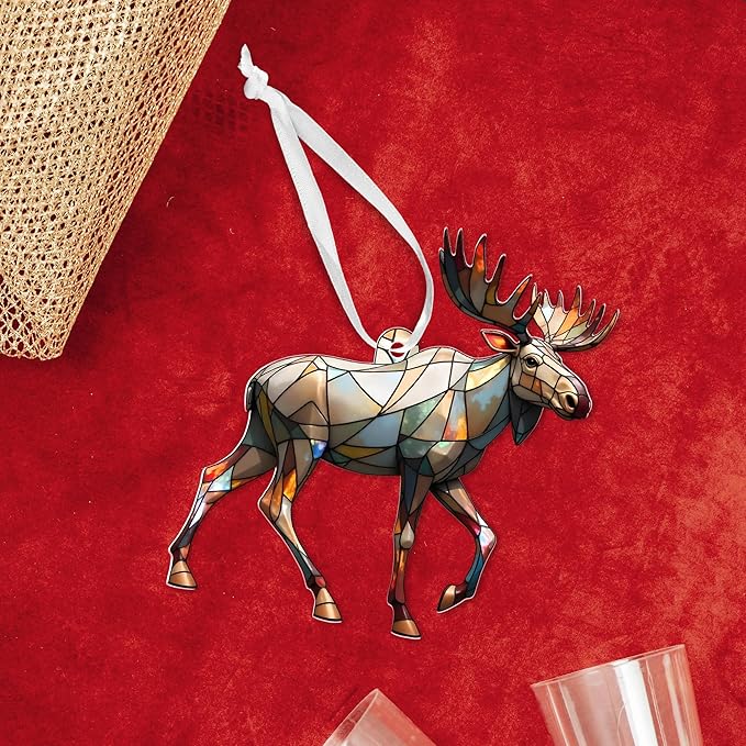 FLAGWIX Christmas Moose Gifts for Women Men - Acrylic Christmas Ornaments 2025 - Moose Ornament, Deer Ornaments for Tree, Deer Hunter Gifts for Mom Dad Family Friend, Outdoor Reindeer Decorations