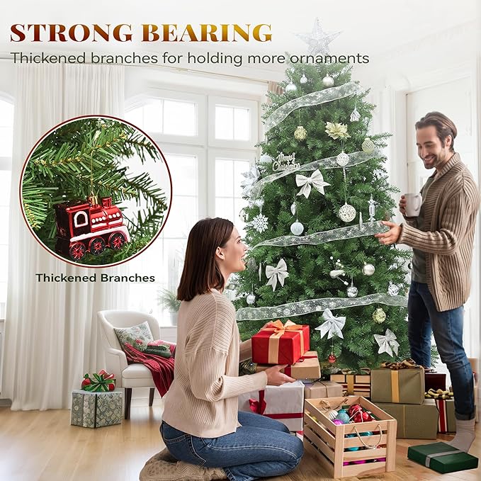 YITAHOME 6ft Prelit Green Artificial Christmas Tree with Remote Control, Pre-Lit Christmas Tree with Multicolor Lights and 11 Light-Modes, Green Bell