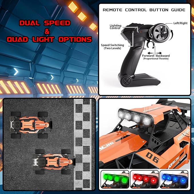 1:12 Scale RC Car for Kids Ages 3-5-7, Fast Remote Control Monster Truck 2WD 20km/h Off-Road Toy, Alloy Shell, LED Lights, Off Road for Boys 4-7 & Beginners, 30 Minutes Play Time