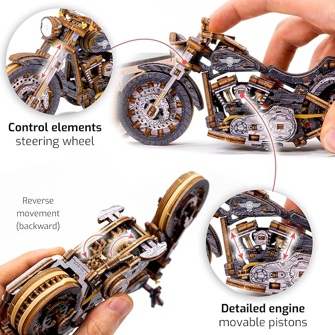 WOODEN.CITY Cruiser V‑Twin LE Mechanical Motorcycle Model Kit, 3D Puzzles for Adults – Motorcycle Puzzle for Adults and Teens; Build a Wooden Bike and Enjoy a Unique Gift
