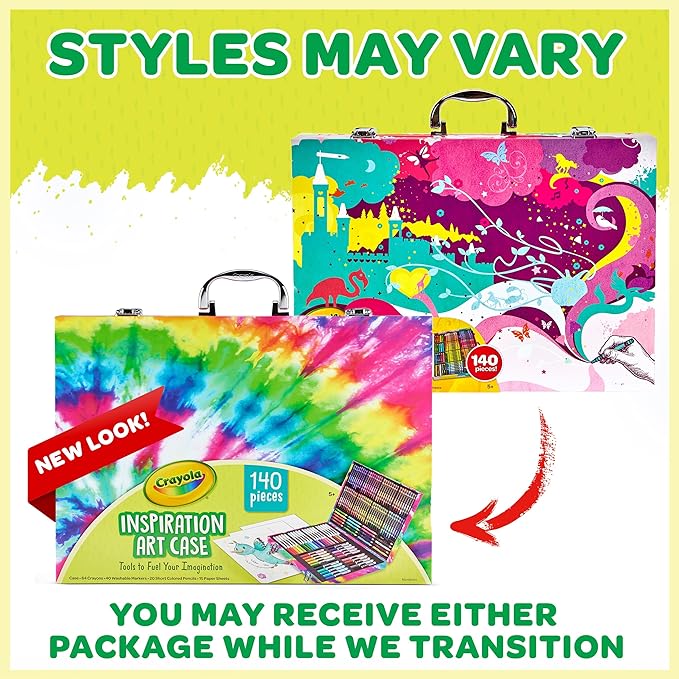 Crayola Inspiration Art Case Coloring Set - Tie-Dye (140ct), Art Supplies Set For Kids, Drawing Kit, Travel Gift for Girls & Boys, Ages 5+ [Amazon Exclusive]