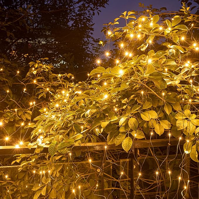 AWQ 200 LED 9.8ft x 6.6ft String Lights Net Mesh Lights Christmas Net Lights 8 Modes for Christmas Wedding Party Home Garden Lawn Bushes Bedroom Indoor Outdoor Decor (9.8ft x 6.6ft, Warm White)