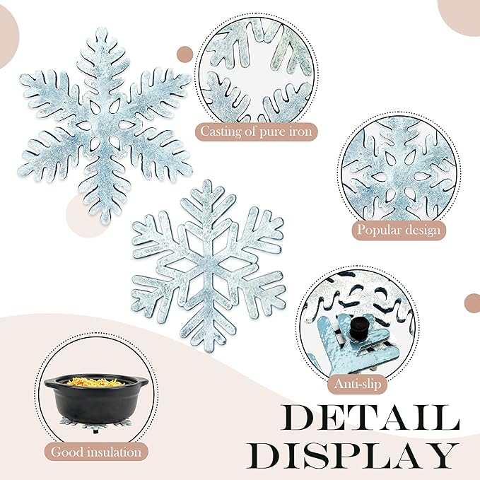 2 Pack Snowflake Metal Trivets, Heat Resistant Cast Iron Trivet, Decorative Christmas Trivets for Holiday & Christmas Decorations for Kitchen