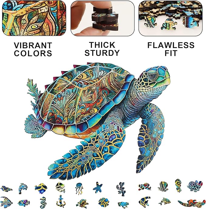 Wooden Puzzles, Sea Turtle Jigsaw Puzzles 500 Pieces, Unique Shaped Wooden Puzzle for Adults and Kids, Family Game 16.9 x 20.7 Inch