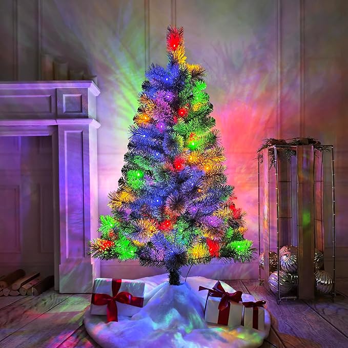 4FT Pre-Lit Artificial Christmas Tree with 70 LED Lights, 4 Light Modes, 189 Tips, PVC Cashmere Branches, Plastic Stand, Indoor Use