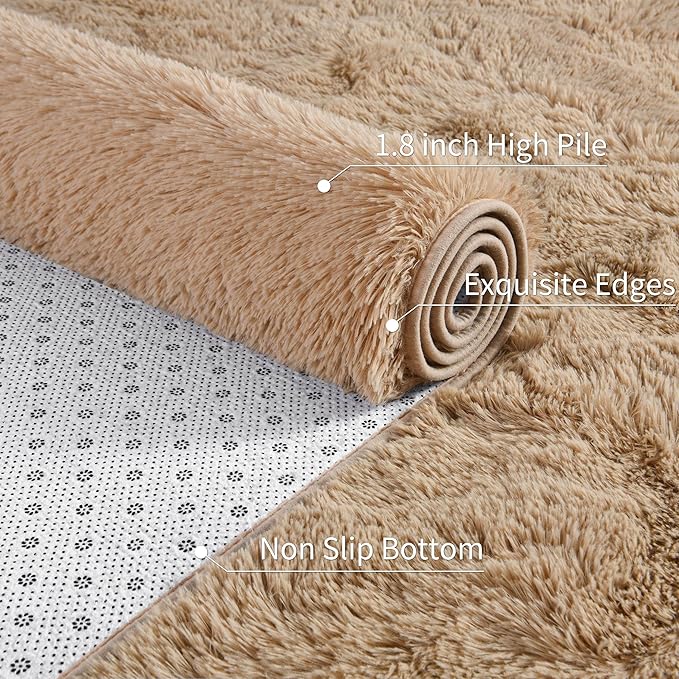6x9 Fluffy Soft Beige Rug for Living Room Bedroom, Large Area Rugs Super Soft Shaggy Carpet for Classroom Kids Babys Playroom Toddler Nursery Dorm Home, Modern Indoor Non Slip Rug