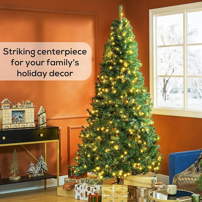 HOMCOM 7.5' Tall Prelit Christmas Tree Douglas Fir Artificial Christmas Tree with 500 Warm White LED Lights, Realistic Branches and 1346 Tips, Green