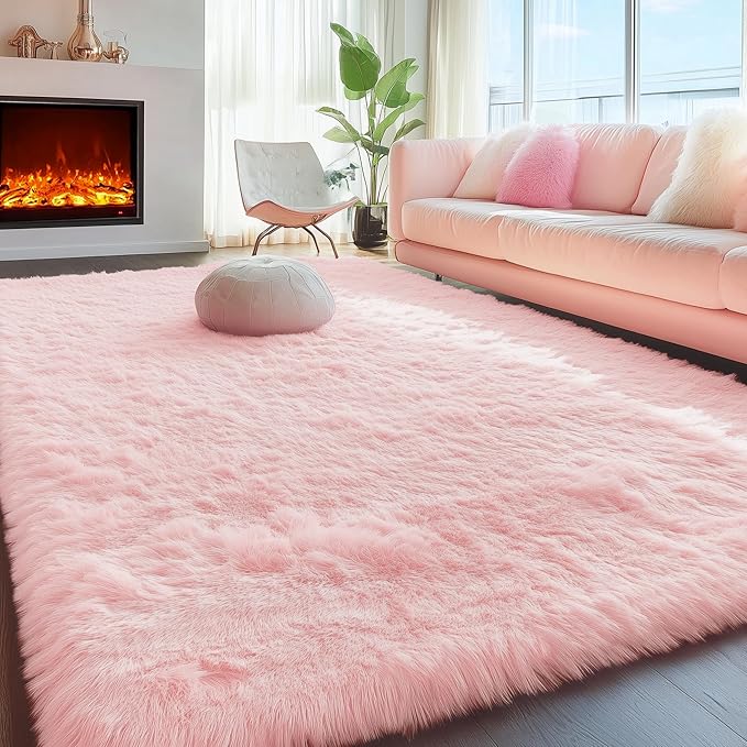 PAGISOFE Pink Fluffy Shag Machine Washable Area Rugs for Bedroom Girls 5x7,Soft Fuzzy Rugs for Living Room,Pastel Carpet Nursery Floor Kids Room Dorm Rug,Plush Soft Kids Rug for Room Decor Aesthetic