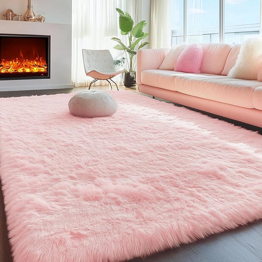 PAGISOFE Pink Fluffy Shag Machine Washable Area Rugs for Bedroom Girls 5x7,Soft Fuzzy Rugs for Living Room,Pastel Carpet Nursery Floor Kids Room Dorm Rug,Plush Soft Kids Rug for Room Decor Aesthetic