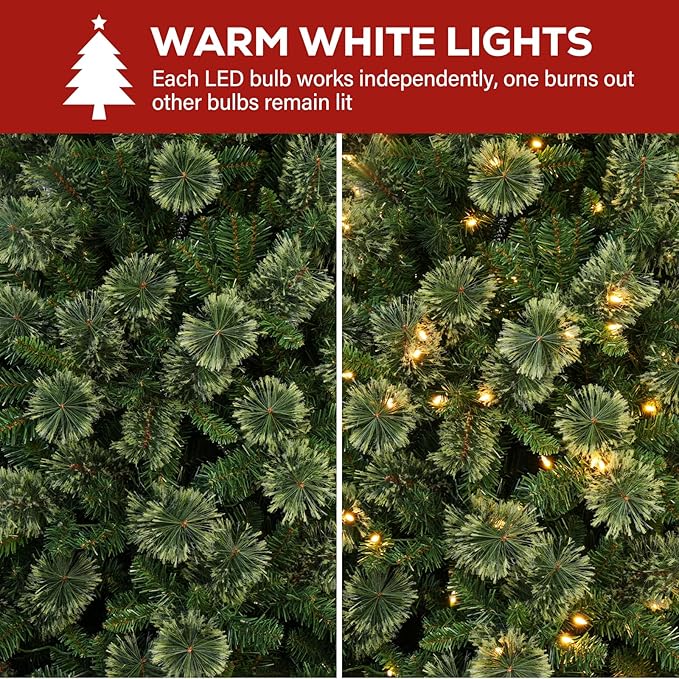 Hykolity 6 ft Prelit Christmas Tree, Artificial Christmas Pine Tree with 350 Warm White LED Lights, 1016 PVC Branch Tips & Needles, Metal Stand and Hinged Branches