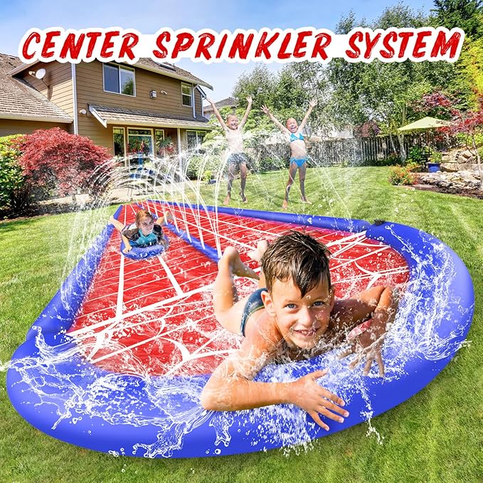 30Ft Slip Water Slide with 2 Bodyboards, Extra Long Heavy Duty Double Lane for Adults and Kids, Summer Outdoor Water Toys Outside Play Backyard Games with Sprinkler