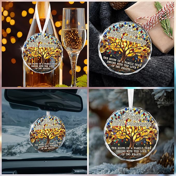 10th Christmas Anniversary Wedding Gifts for Couples - Glass Christmas Ornaments 2025 for Tree Decorations - Anniversary Wedding Gifts for Women Men Him Her Husband Wife Parents Grandparents