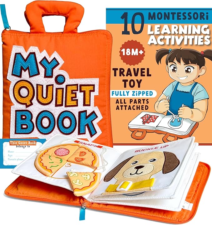My Quiet Book - Toddler Travel Essential, Car Airplane Activity Book, Montessori Busy Board Book, Plane Toys for Toddlers 1-3, Gifts for 1 2 3 4 Year Old Girl, Birthday Gifts Toys Age 2-4