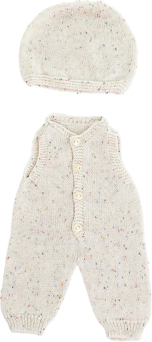 Miniland Clothes for Dolls 15 3/4'' Knitted Outfit Rompers & Bonnet - ECO, Made in Spain, Quality, Role Play, Educational