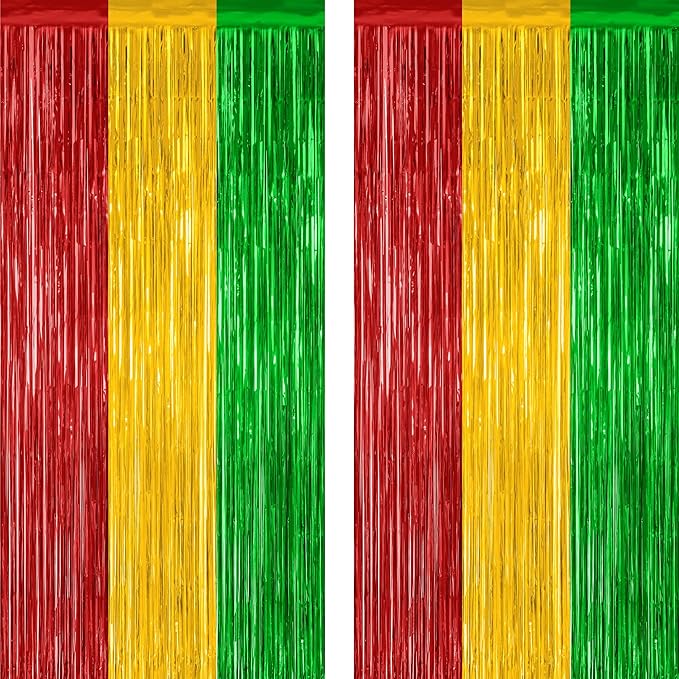 2 Pack Black History Month Decorations, 3.28 FT x 7.05 FT Backdrop Curtains, Red Yellow Green Color Tinsel Backdrop Fringe Curtains Party Streamer, Black History Month Door Decor