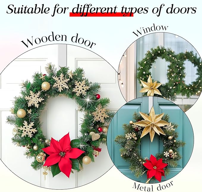 MCFULL 14 in Wreath Hangers for Front Door,Sturdy Metal Wreath Doors Hangers,Over The Door Hooks for Front Porch Decor,White Garland Hooks Holders for Halloween Christmas Decorations