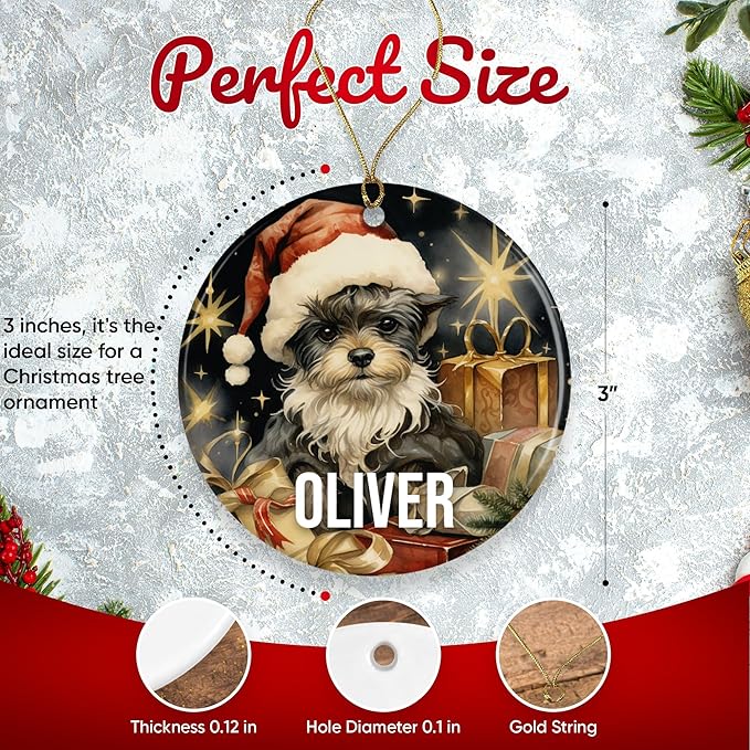 Miniature Schnazuer Personalized Dog Ornament - Pet Ornament for Christmas Tree - 3" Round Ceramic - Printed in USA - Choose from 200 Breeds - Dog Mom - Dog Dad - Xmas Decoration DOG0145