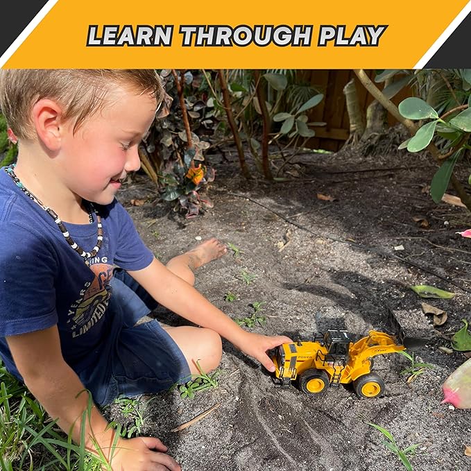 Top Race Diecast Heavy Metal Construction Toys Front Loader Excavator Toy for Kids - 1:40 Scale Model with Realistic Design - Durable Metal Build for Sand, Park, or Indoor Play