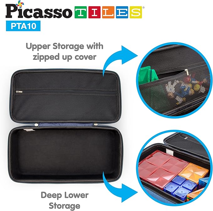 PicassoTiles 50PC Magnetic Race Car Track + Carry Case Bundle: STEAM Educational Playset for Kids Includes Travel Storage Organizer - Learning Construction Toy, Creative Design, Sensory Development