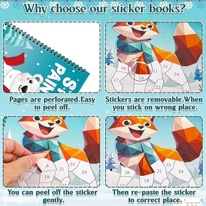 90shine 2PCS Winter Crafts for Kids Ages 4-8 Sticker Books Christmas Gift Party Favors Create 22 Pictures