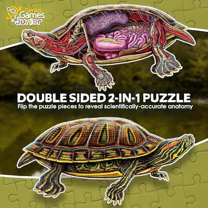 Turtle Animal Anatomy Floor Puzzle | 100-Piece Double Sided Jigsaw Puzzle | Large-Sized, Over 4 Feet Scientifically Accurate Illustration - Fun and Educational Toy for Kids, Toddlers and Families