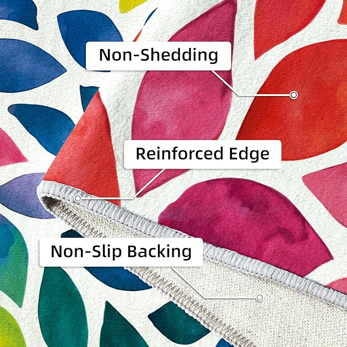 Abstract Rainbow 3x5 Entryway Rugs Colorful Dahlia Floral Rugs Multicolor Area Rug, Non-Slip Machine Washable Entrance Mat Carpet for Playroom Nursery Dining Room Kitchen Laundry 3' x 5'