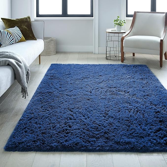 Ophanie 5x8 Blue Rugs for Living Room, Kids Nursery Rug Aesthetic, Playroom Navy Area Rugs for Boys Girls Teen Home Decor, Fluffy Fuzzy Soft Plush Shaggy Bedside Floor Bedroom Carpet for Teen