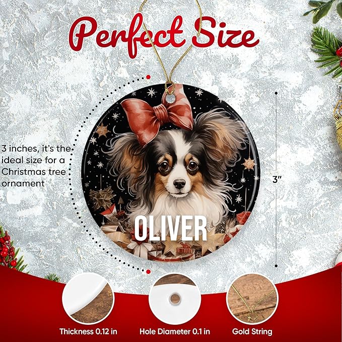Papillon Personalized Dog Ornament - Pet Ornament for Christmas Tree - 3" Round Ceramic - Printed in USA - Choose from 200 Breeds - Dog Mom - Dog Dad - Xmas Decoration DOG0154