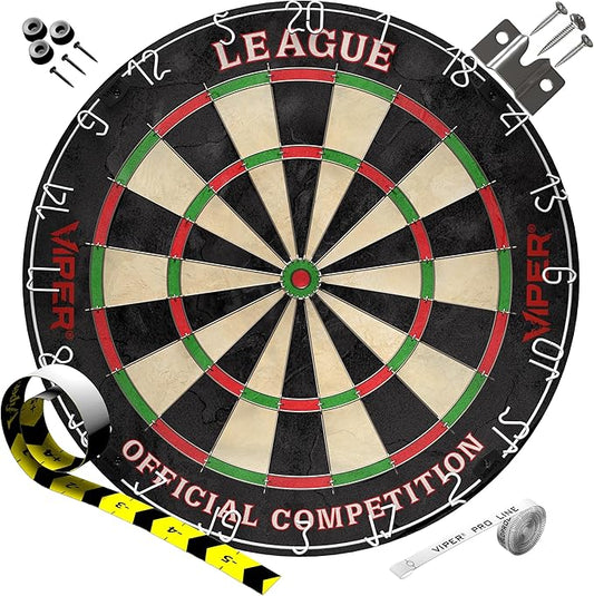 Viper League Regulation Bristle Steel Tip Dartboard Set with Staple-Free Bullseye, Galvanized Metal Thin Radial Spider Wire; High-Grade Compressed Sisal Board with Rotating Number Ring Extending Life