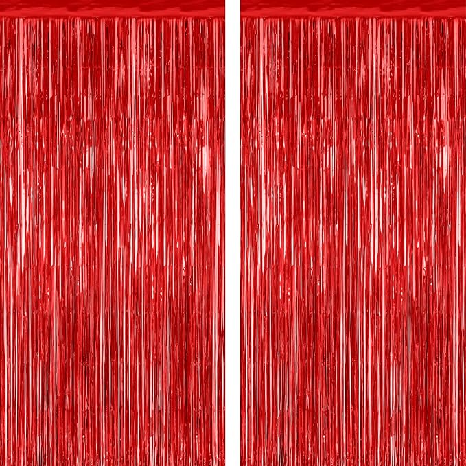 2 Pack Red Tinsel Backdrop, 3.28 FT x 7.05 FT Fringe Curtains, Red Foil Tinsel Party Streamer Backdrop Curtains, Wedding Photo Backdrop Party Decorations for Wedding Anniversaries