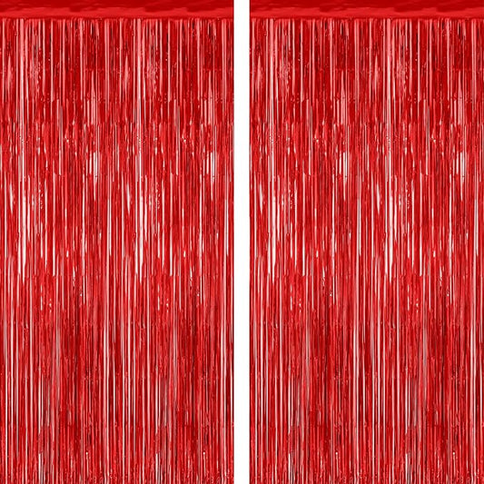 2 Pack Red Tinsel Backdrop, 3.28 FT x 7.05 FT Fringe Curtains, Red Foil Tinsel Party Streamer Backdrop Curtains, Wedding Photo Backdrop Party Decorations for Wedding Anniversaries