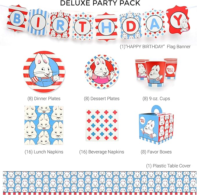Max and Ruby Party Supplies Set - 37 Piece Value Birthday Party Decoration Pack, Perfect for 8 Guests, by Prime Party