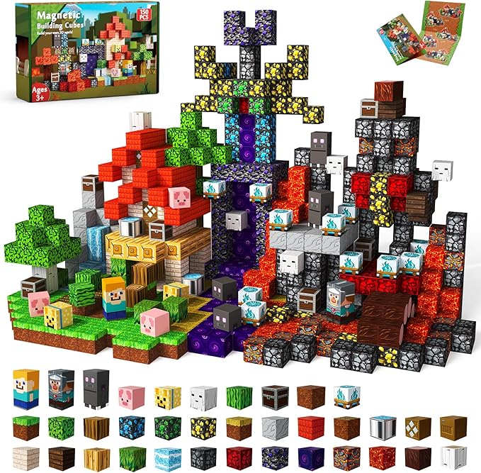 150 PCS Magnetic Blocks - Magnetic Building Block for Kids Ages 4-8, Magnet Blocks Sets for Stacking, Magnet Cubes Building Toys for Boys Girls Ages 3 4 5 6 7 8-12 Birthday Gift