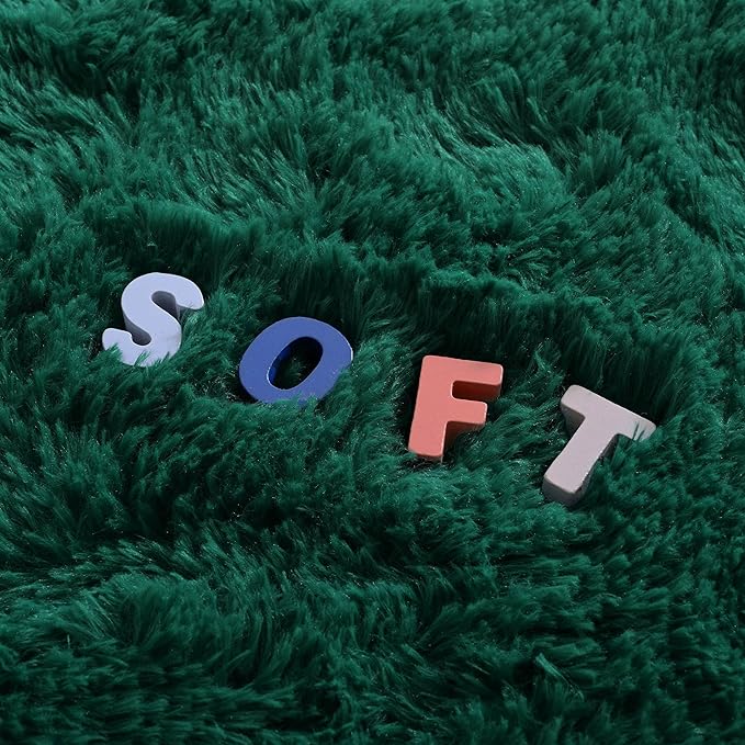 6x9 Fluffy Soft Dark Green Rugs for Living Room Bedroom, Large Plush High Pile Deep Green Carpet for Classroom Kids Boys Playroom Toddler Nursery Dorm Home Decor, Modern Indoor Non Slip Rug